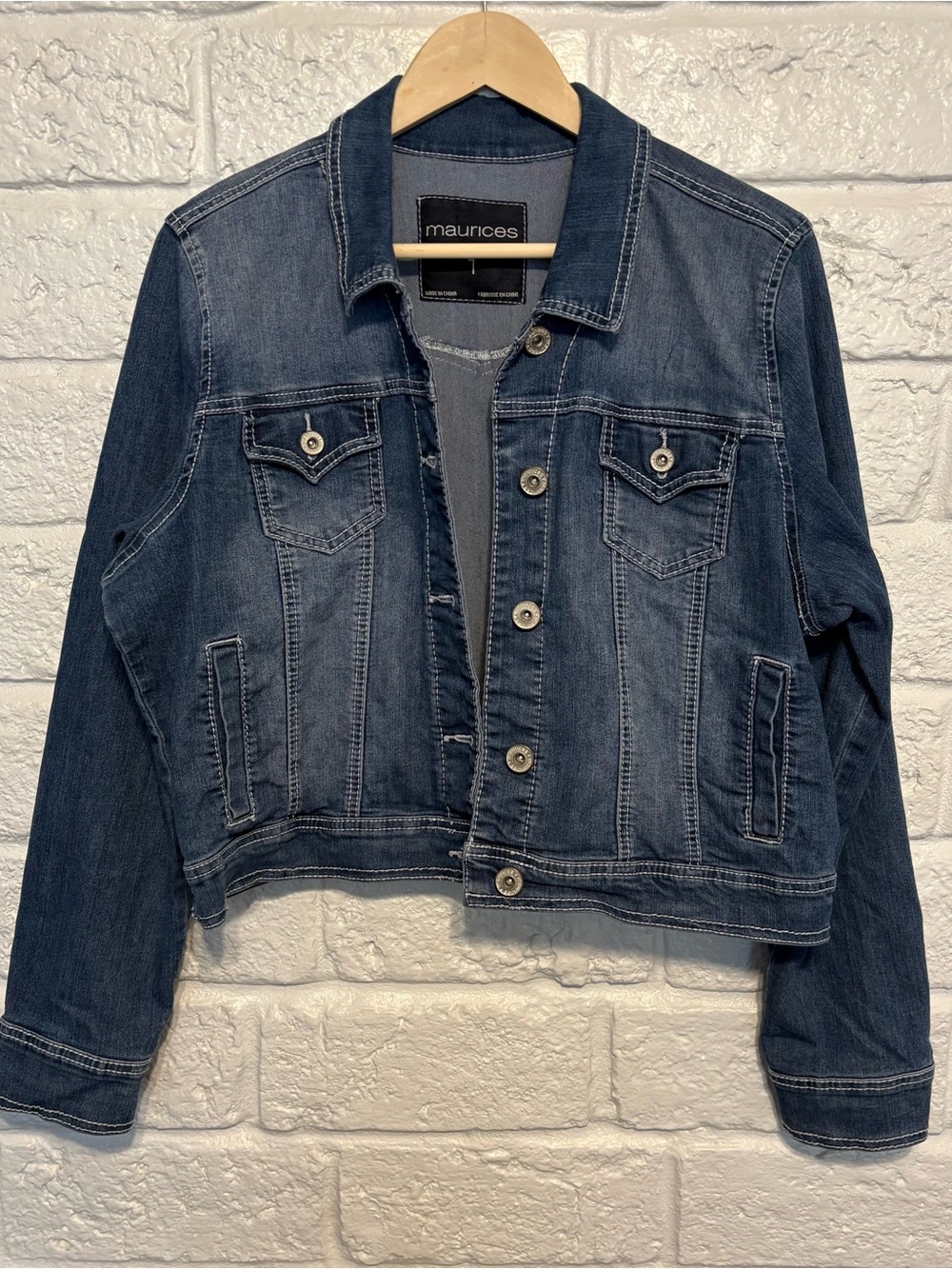 Maurices Medium Wash Blue Denim Jean Cropped Jacket Size 1X  1  16W  18W